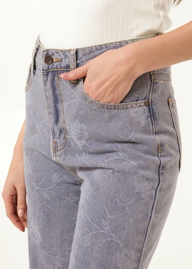 Blue Vanilla Denim Flower Embroidered Jeans