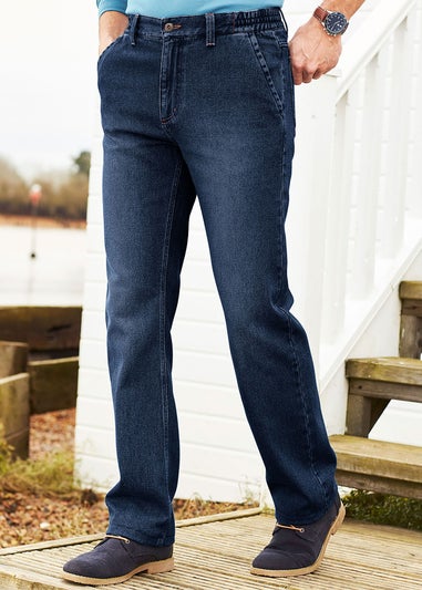 Cotton Traders Indigo Side Elasticated Straight-Fit Jeans