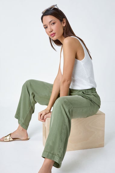 Roman Sage Tie Waist Wide Leg Trousers