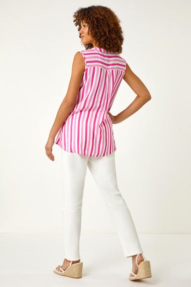 Roman Pink Stripe Print Pleated Vest Top