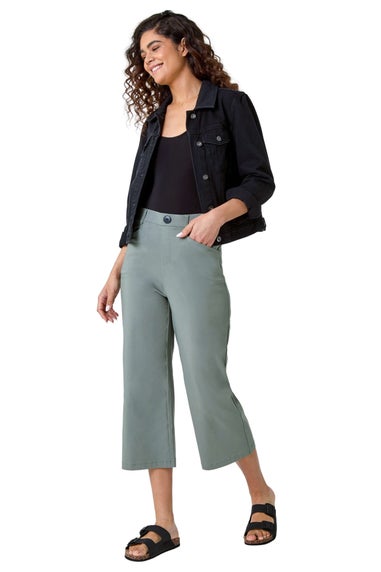 Roman Khaki Cropped Stretch Culotte