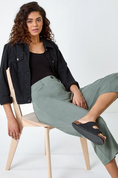 Roman Khaki Cropped Stretch Culotte