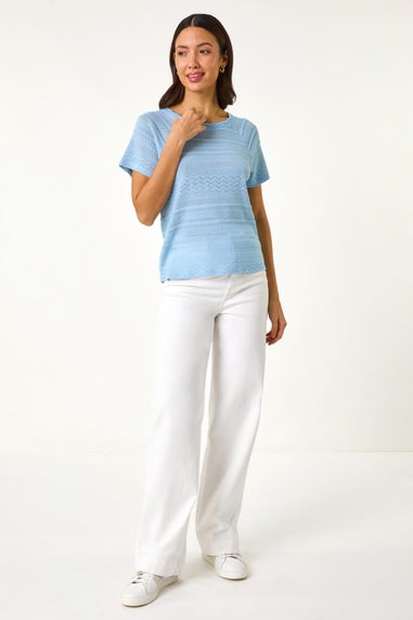 Roman Blue Crochet Knit Top