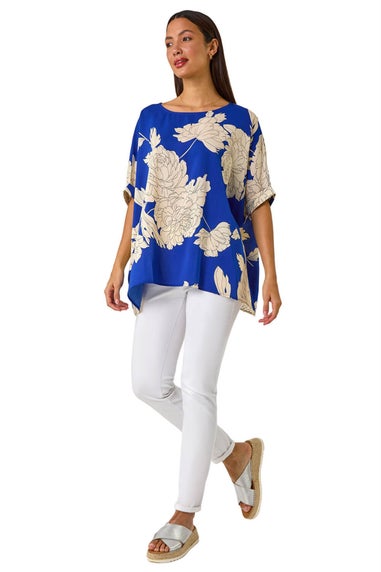 Roman Ink Blue Floral Button Detail Top