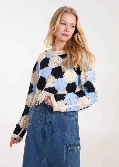 Blue Vanilla Blue Big Flower Crochet Jumper