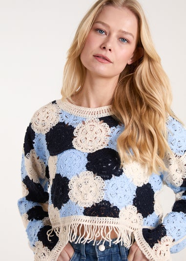 Blue Vanilla Blue Big Flower Crochet Jumper