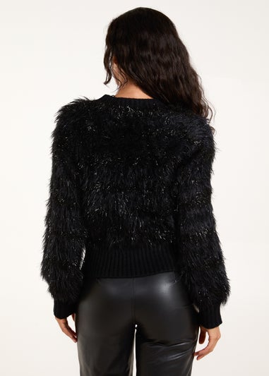 Blue Vanilla Black Fluffy Contrast Stripe Jumper
