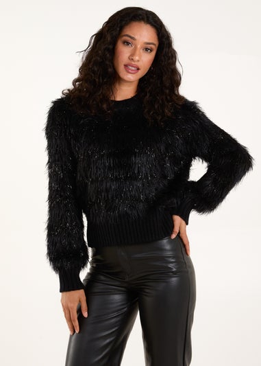 Blue Vanilla Black Fluffy Contrast Stripe Jumper