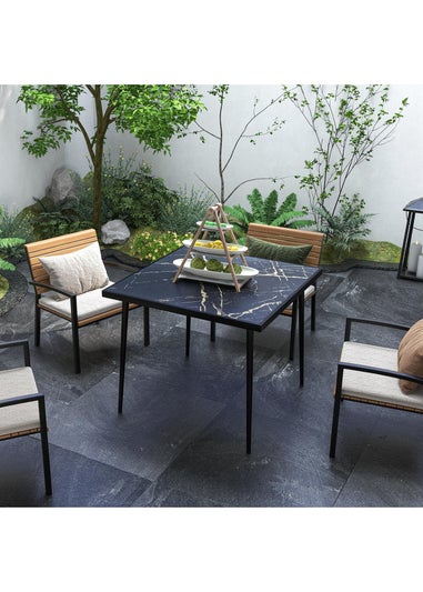 Outsunny Outdoor Dining Table for 4 with Marble Effect Tempered Glass Top