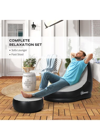 Outsunny Inflatable Chair & Foot Stool for Gaming, Reading, & Watching