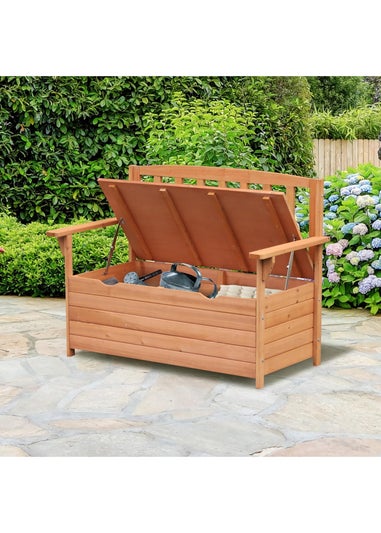 Outsunny Garden Storage Bench 2 Seater Fir Wood Outdoor Bench