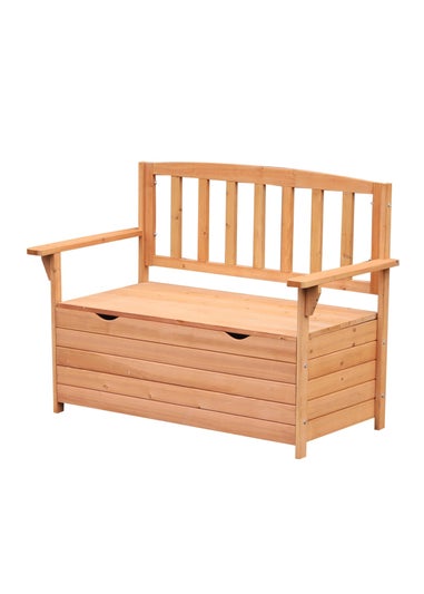 Outsunny Garden Storage Bench 2 Seater Fir Wood Outdoor Bench