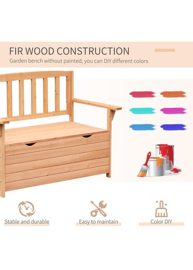 Outsunny Garden Storage Bench 2 Seater Fir Wood Outdoor Bench