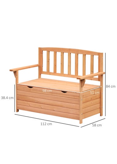 Outsunny Garden Storage Bench 2 Seater Fir Wood Outdoor Bench