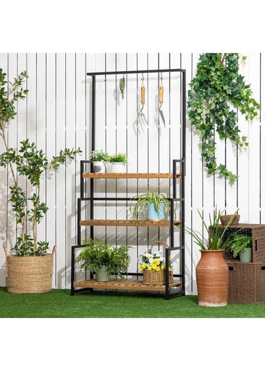 Outsunny 3 Tiered Plant Stand Rack with Hanging Hooks for Indoor Outdoor