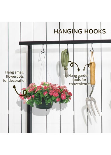 Outsunny 3 Tiered Plant Stand Rack with Hanging Hooks for Indoor Outdoor