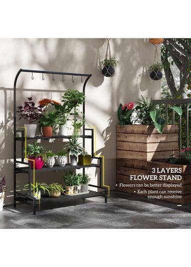 Outsunny 3 Tiered Plant Rack Stand with Hanging Hooks