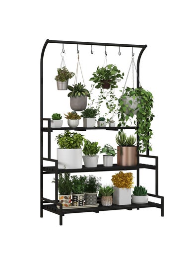 Outsunny 3 Tiered Plant Rack Stand with Hanging Hooks