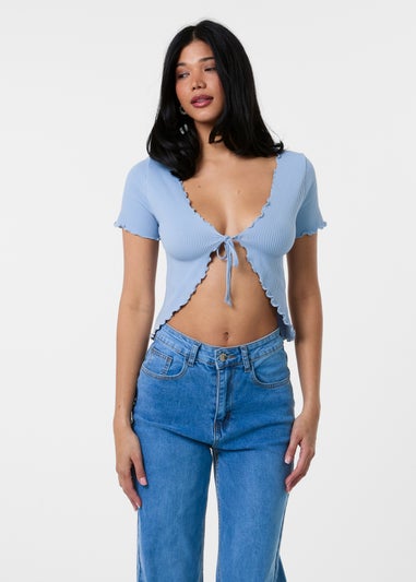 Pink Vanilla Blue Lettuce Hem Tie Front Top