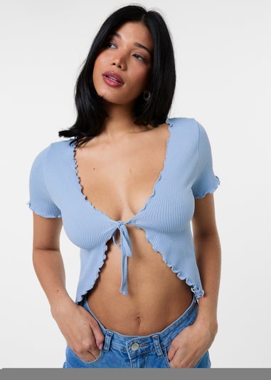Pink Vanilla Blue Lettuce Hem Tie Front Top