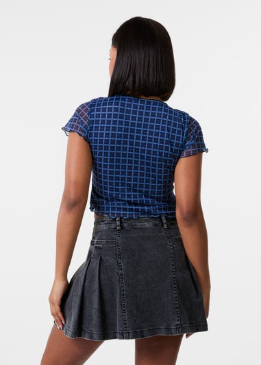 Pink Vanilla Blue Check Cap Sleeve Crop Top