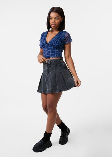 Pink Vanilla Blue Check Cap Sleeve Crop Top