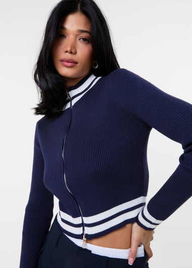 Pink Vanilla Navy Knitted Cardigan Contrast Tipping