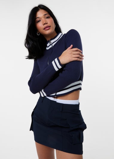 Pink Vanilla Navy Knitted Cardigan Contrast Tipping