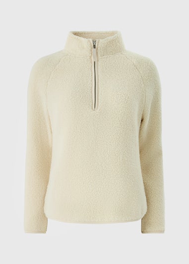 Cream Borg Half Zip Jacket