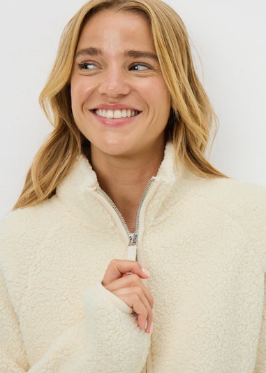 Cream Borg Half Zip Jacket