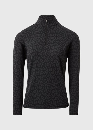 Souluxe Black Leopard Half Zip Top
