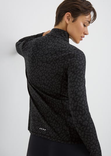 Souluxe Black Leopard Half Zip Top