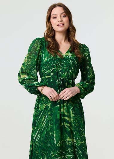 Izabel London Green Printed Semi Sheer Empire Maxi Dress