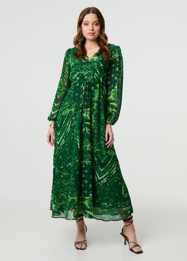 Izabel London Green Printed Semi Sheer Empire Maxi Dress