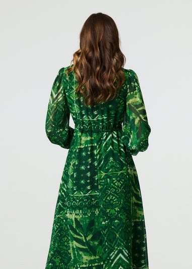 Izabel London Green Printed Semi Sheer Empire Maxi Dress