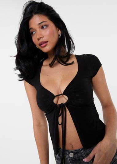 Pink Vanilla Black Cap Sleeve Keyhole Crop Top