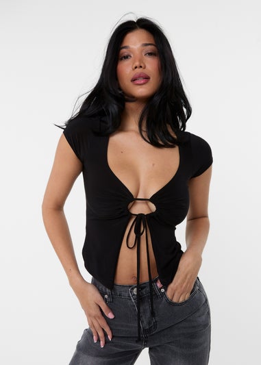 Pink Vanilla Black Cap Sleeve Keyhole Crop Top