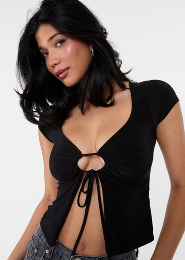 Pink Vanilla Black Cap Sleeve Keyhole Crop Top
