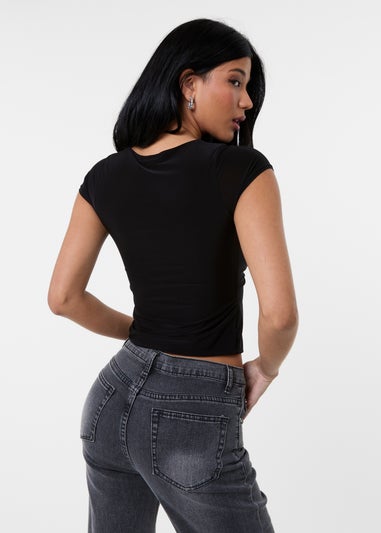 Pink Vanilla Black Cap Sleeve Keyhole Crop Top