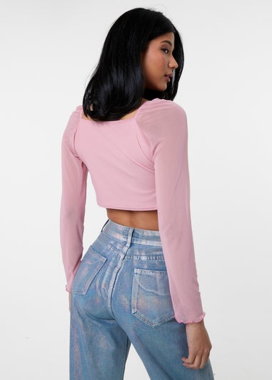 Pink Vanilla Pink Long Sleeve Mesh Butterfly Top