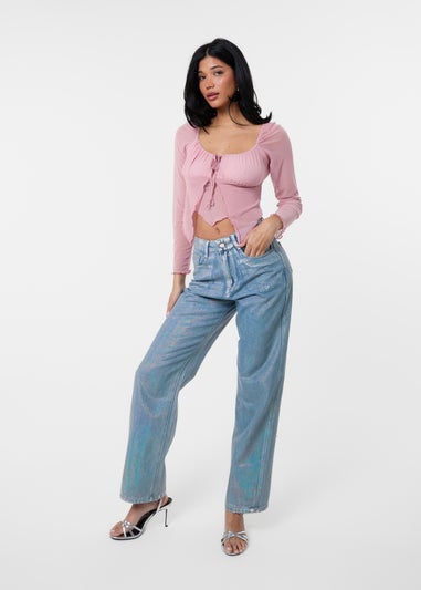 Pink Vanilla Pink Long Sleeve Mesh Butterfly Top