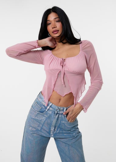 Pink Vanilla Pink Long Sleeve Mesh Butterfly Top
