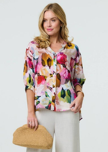 Izabel London Pink Brushstroke Print Shirt