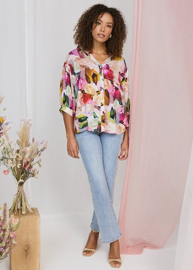 Izabel London Pink Brushstroke Print Shirt