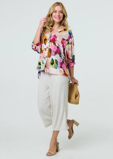 Izabel London Pink Brushstroke Print Shirt