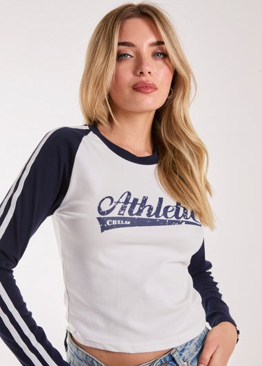 Pink Vanilla Navy Long Sleeve Contrast Crew Top