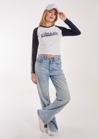 Pink Vanilla Navy Long Sleeve Contrast Crew Top