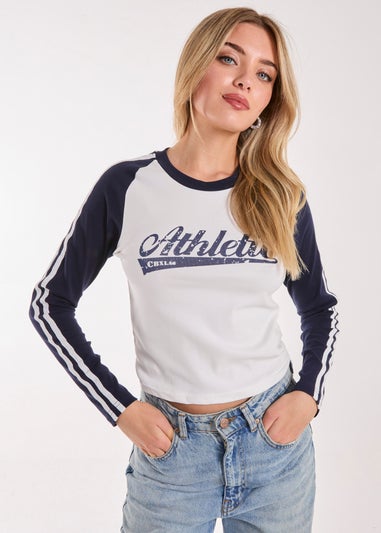 Pink Vanilla Navy Long Sleeve Contrast Crew Top