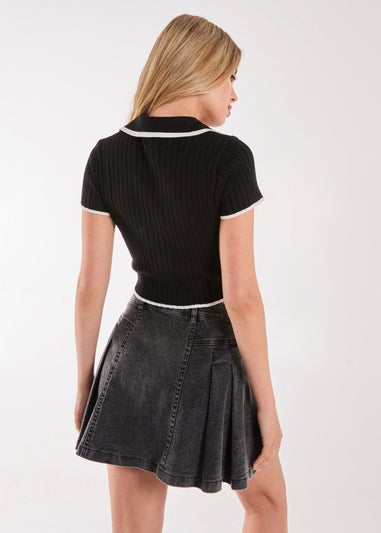 Pink Vanilla Black Knit Collared Contrast Top