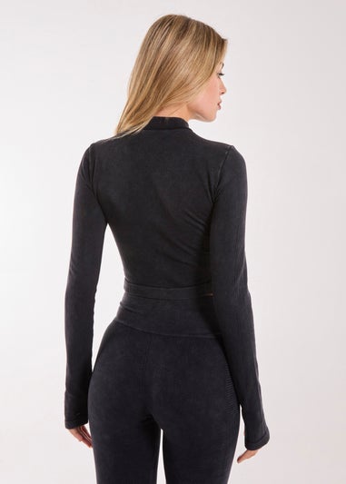 Pink Vanilla Black Active Rib Double Zip Top